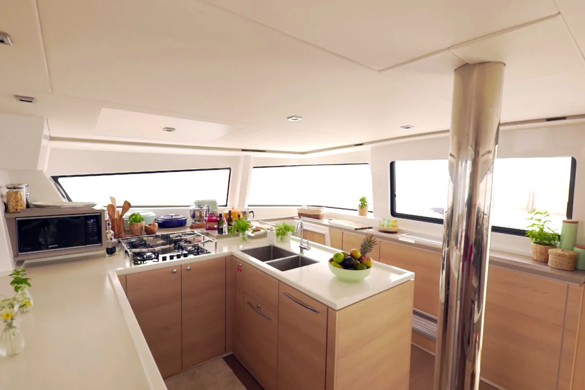 Galley of Namaste Of Bali, a Bali 5.4 catamaran at Grad Kaštela, Croatia