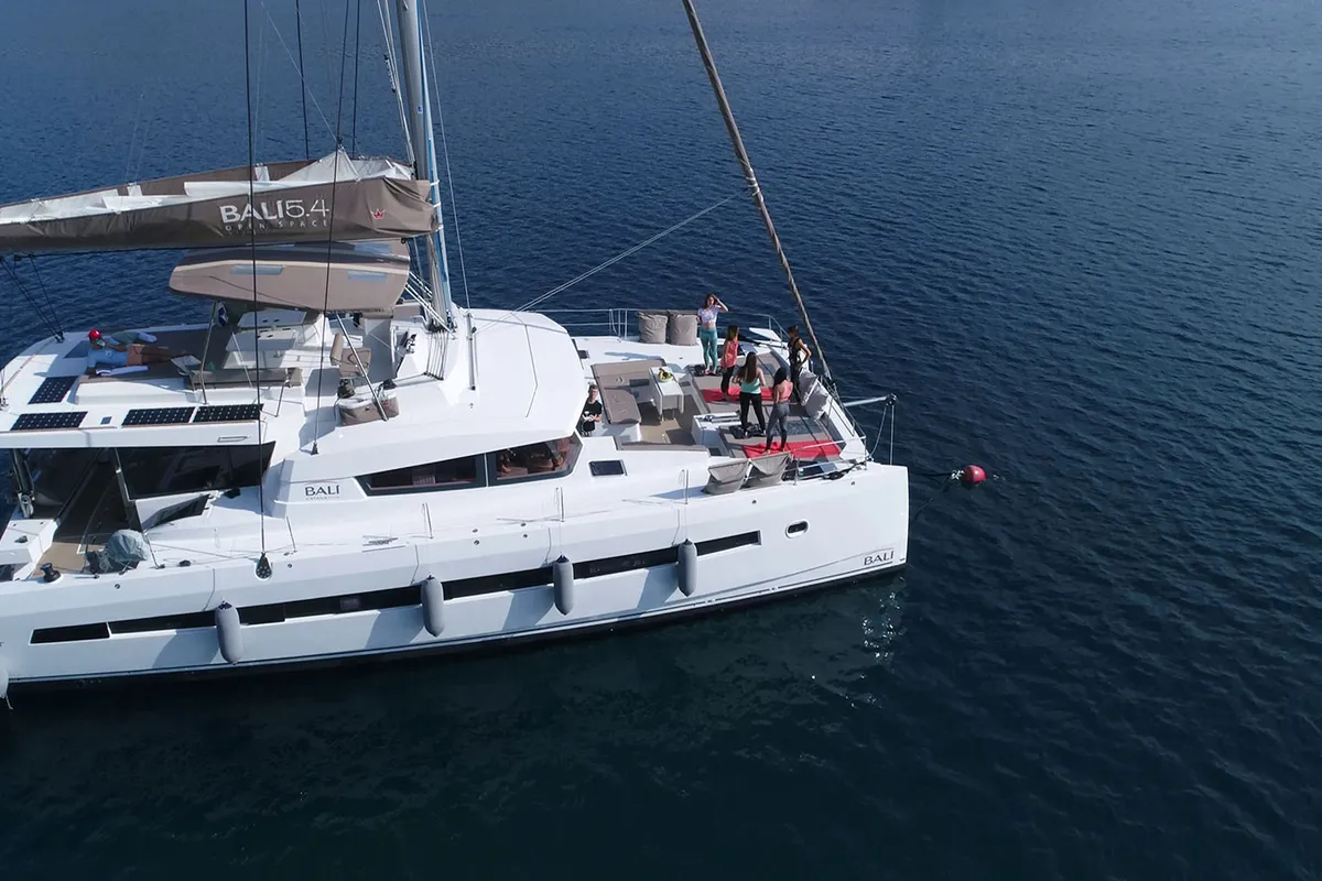 Exterior view of Namaste Of Bali, a Bali 5.4 catamaran at Grad Kaštela, Croatia