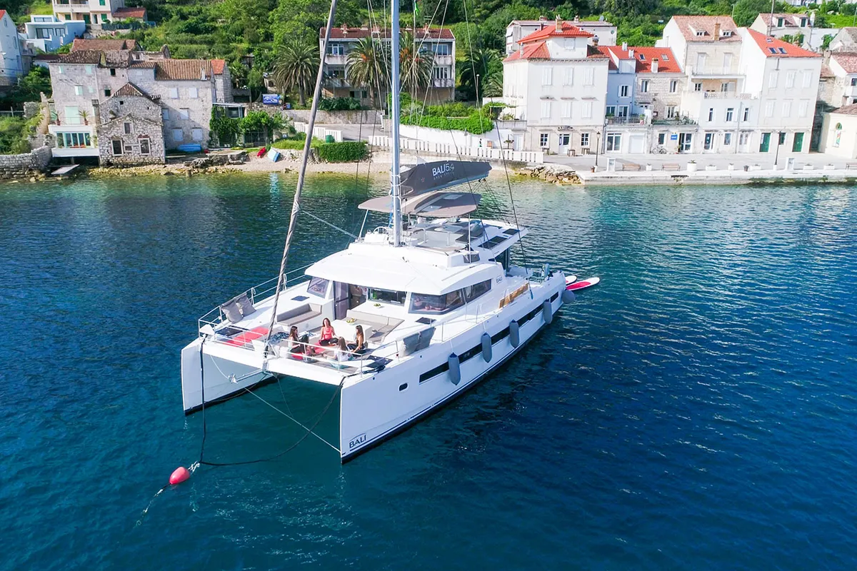 Exterior view of Namaste Of Bali, a Bali 5.4 catamaran at Grad Kaštela, Croatia