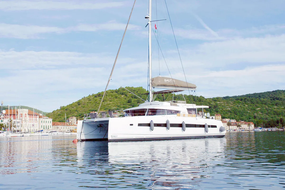 Exterior view of Namaste Of Bali, a Bali 5.4 catamaran at Grad Kaštela, Croatia