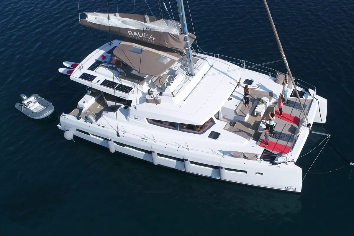 Exterior view of Namaste Of Bali, a Bali 5.4 catamaran at Grad Kaštela, Croatia