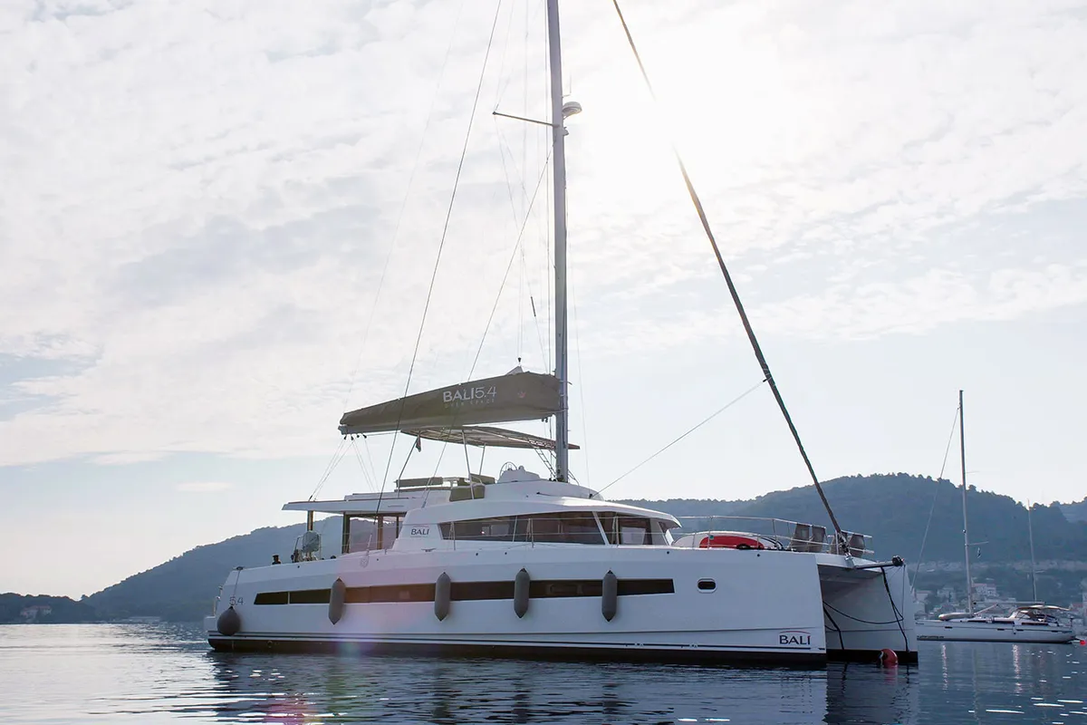 Exterior view of Namaste Of Bali, a Bali 5.4 catamaran at Grad Kaštela, Croatia