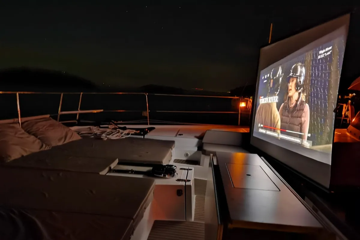 Deck of Namaste Of Bali, a Bali 5.4 catamaran at Grad Kaštela, Croatia