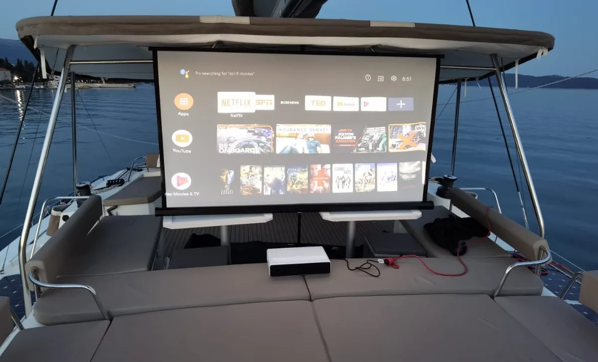 Deck of Namaste Of Bali, a Bali 5.4 catamaran at Grad Kaštela, Croatia