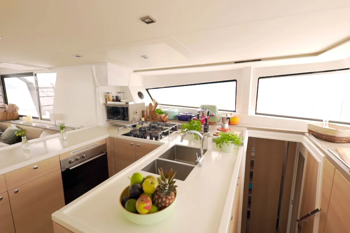 Galley of Namaste Of Bali, a Bali 5.4 catamaran at Grad Kaštela, Croatia