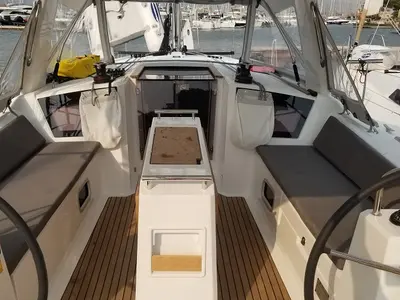 Deck of Rosa Bella, a Beneteau Oceanis 38.1 sailboat at Fethiye, Turkey