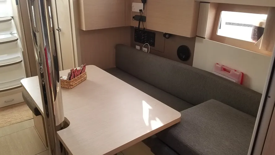 Salon of Rosa Bella, a Beneteau Oceanis 38.1 sailboat at Fethiye, Turkey