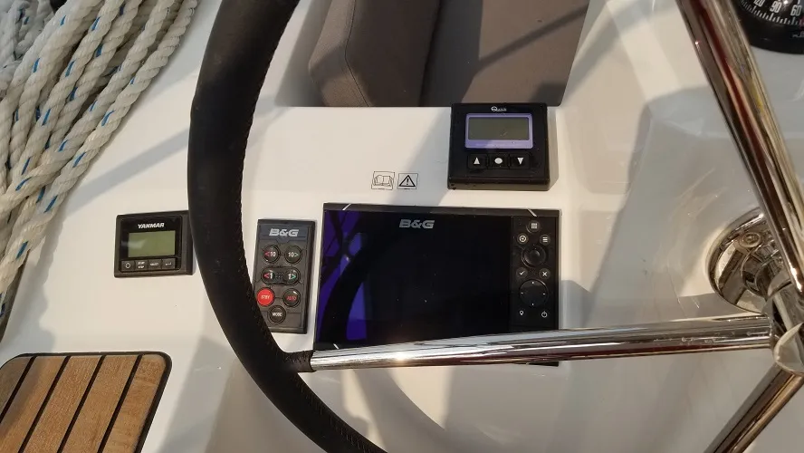 Cockpit of Rosa Bella, a Beneteau Oceanis 38.1 sailboat at Fethiye, Turkey