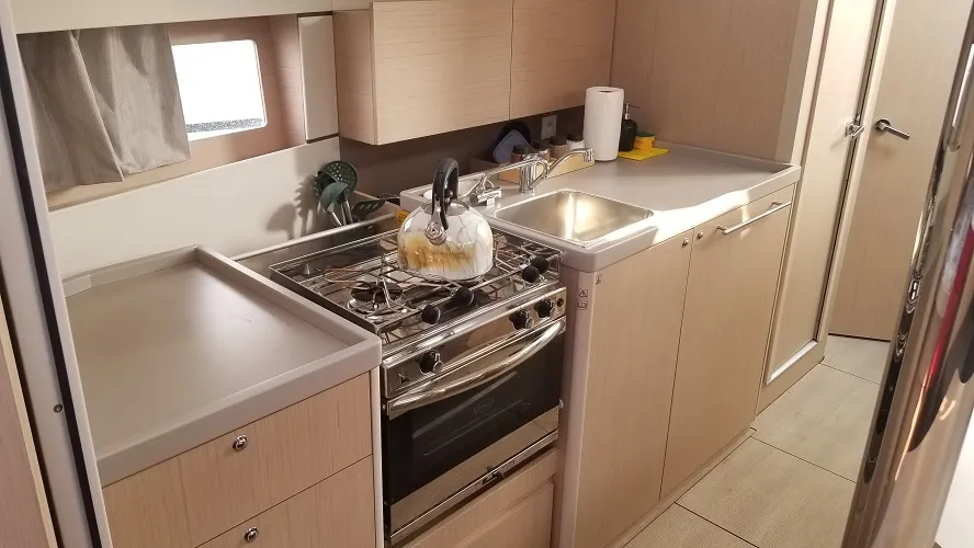 Galley of Rosa Bella, a Beneteau Oceanis 38.1 sailboat at Fethiye, Turkey