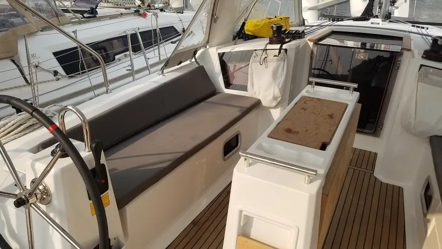 Deck of Rosa Bella, a Beneteau Oceanis 38.1 sailboat at Fethiye, Turkey
