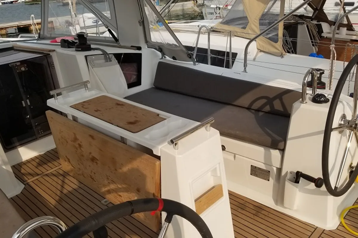 Deck of Rosa Bella, a Beneteau Oceanis 38.1 sailboat at Fethiye, Turkey
