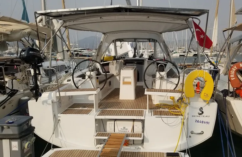 Head on Rosa Bella, a Beneteau Oceanis 38.1 sailboat at Fethiye, Turkey