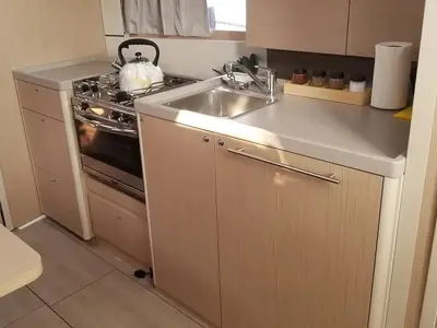 Galley of Rosa Bella, a Beneteau Oceanis 38.1 sailboat at Fethiye, Turkey