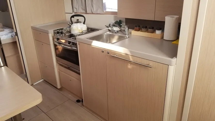 Galley of Rosa Bella, a Beneteau Oceanis 38.1 sailboat at Fethiye, Turkey