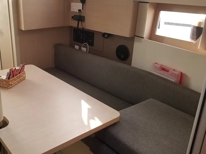 Salon of Rosa Bella, a Beneteau Oceanis 38.1 sailboat at Fethiye, Turkey