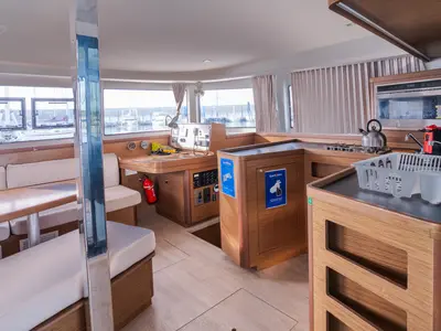 Salon of Gelsomino, a Lagoon 42 catamaran at Rosignano Solvay, Italy