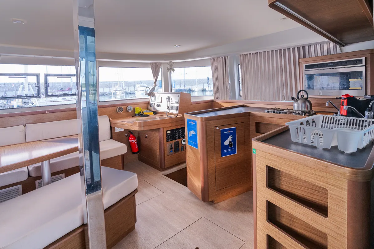 Salon of Gelsomino, a Lagoon 42 catamaran at Rosignano Solvay, Italy