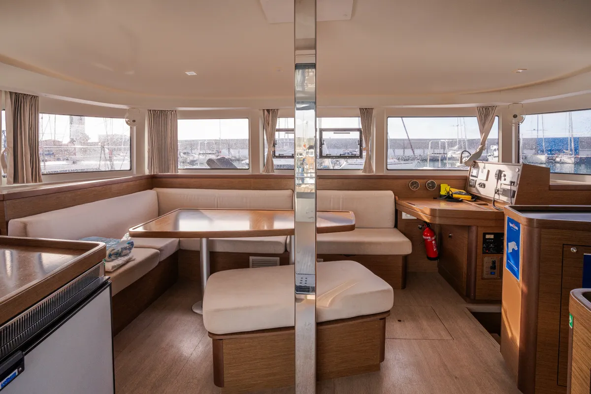 Salon of Gelsomino, a Lagoon 42 catamaran at Rosignano Solvay, Italy