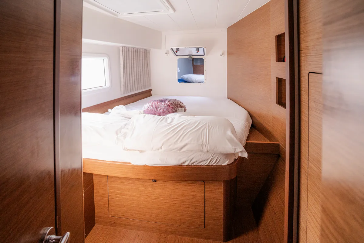 Cabin on Gelsomino, a Lagoon 42 catamaran at Rosignano Solvay, Italy