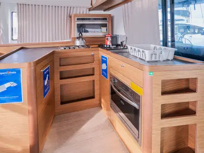 Galley of Gelsomino, a Lagoon 42 catamaran at Rosignano Solvay, Italy