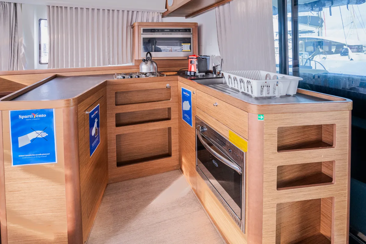 Galley of Gelsomino, a Lagoon 42 catamaran at Rosignano Solvay, Italy
