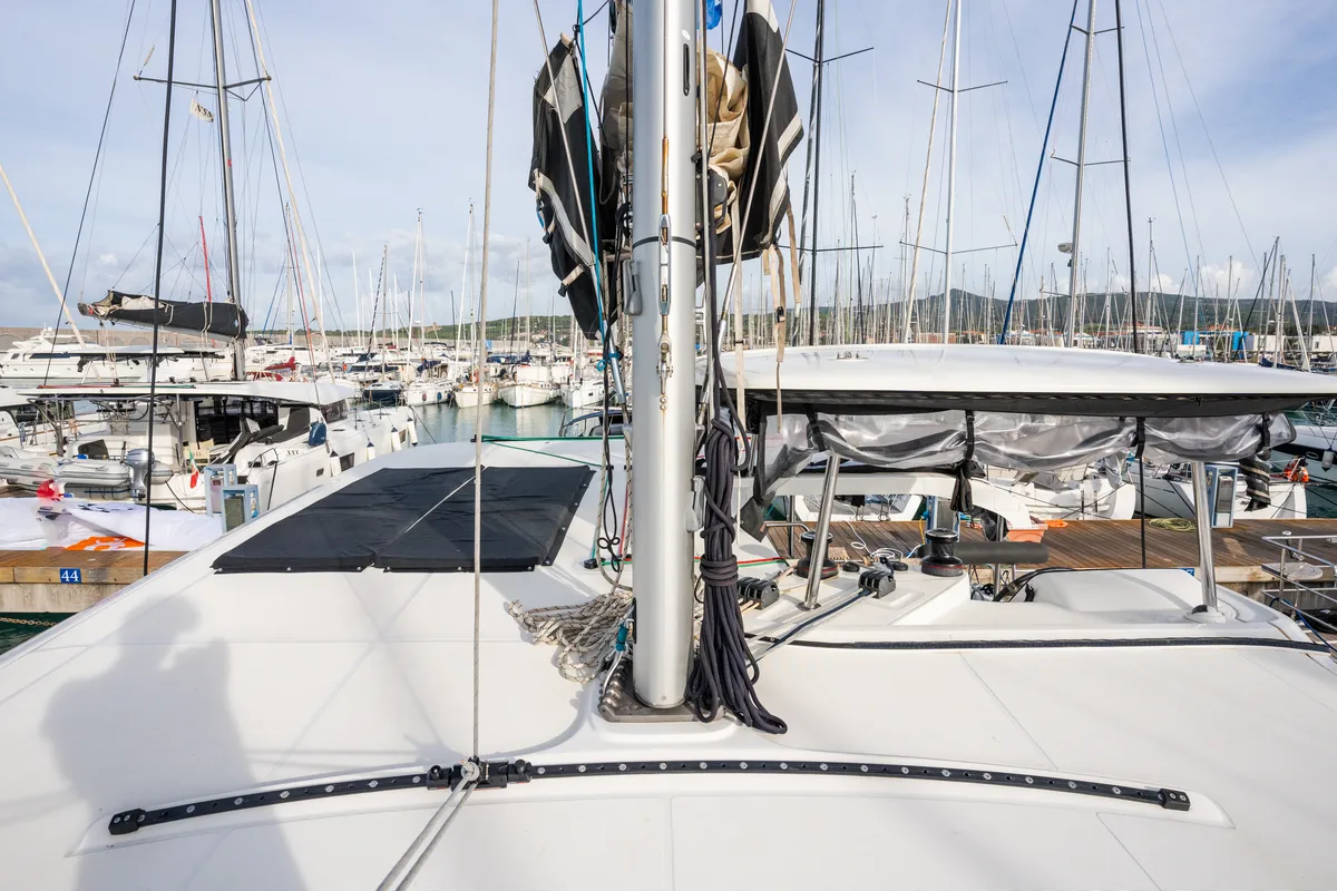 Exterior view of Gelsomino, a Lagoon 42 catamaran at Rosignano Solvay, Italy