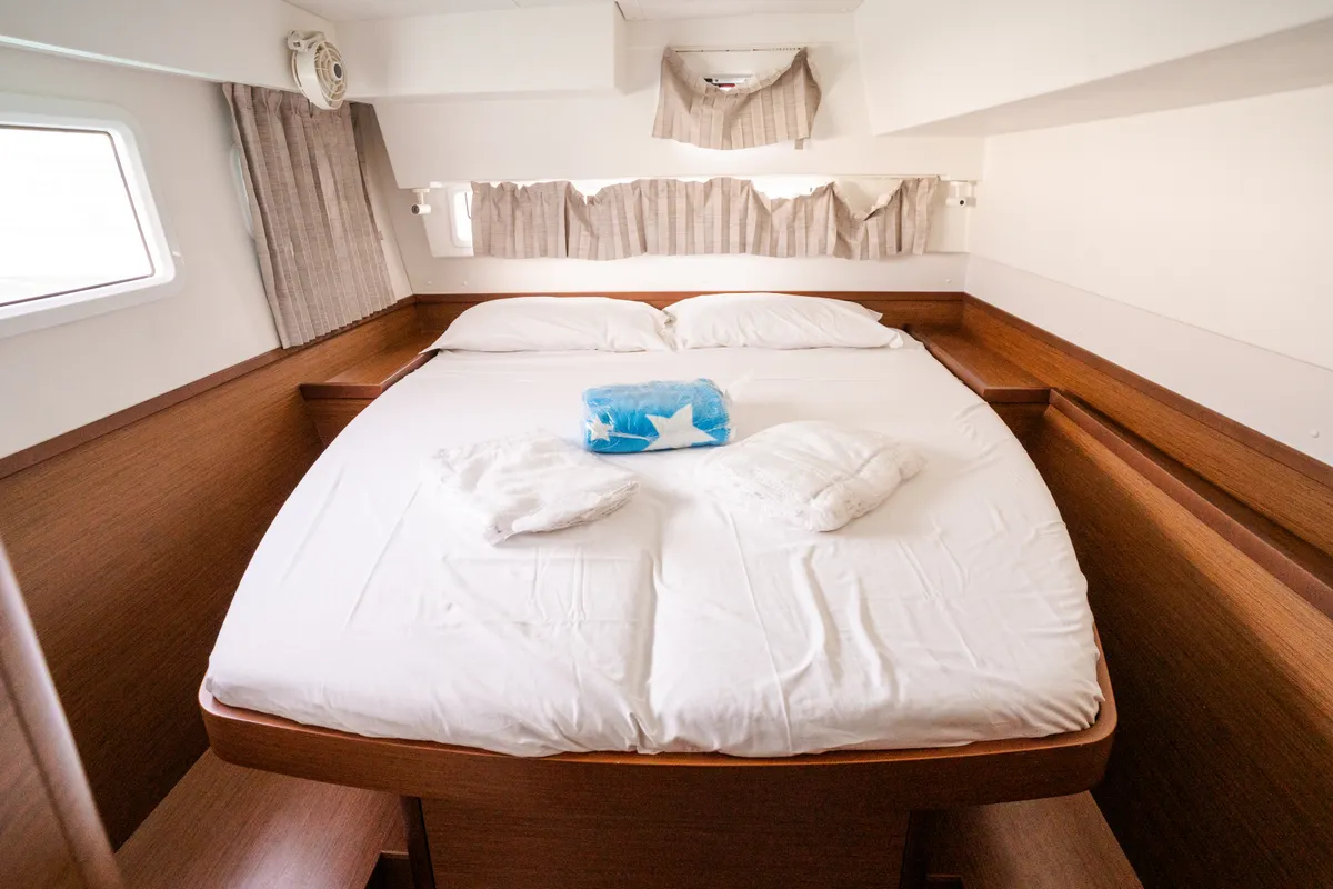 Cabin on Gelsomino, a Lagoon 42 catamaran at Rosignano Solvay, Italy