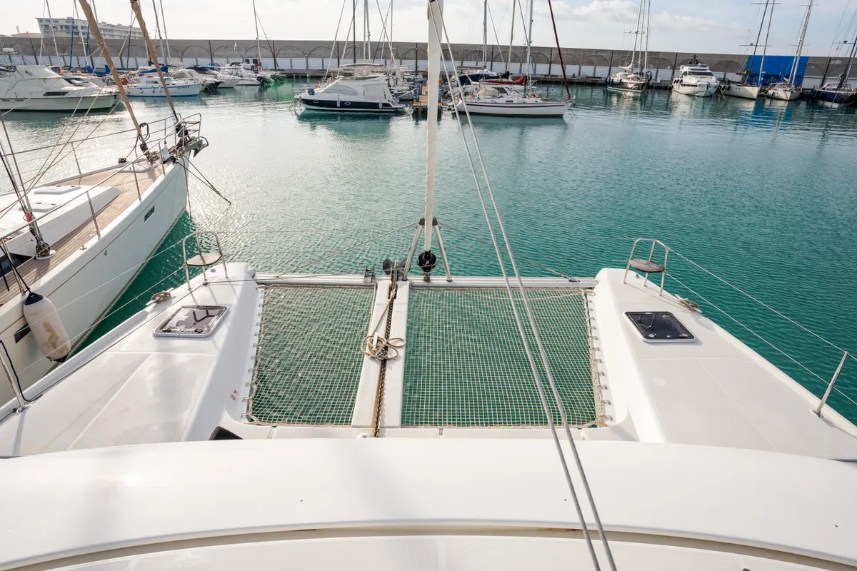 Deck of Gelsomino, a Lagoon 42 catamaran at Rosignano Solvay, Italy