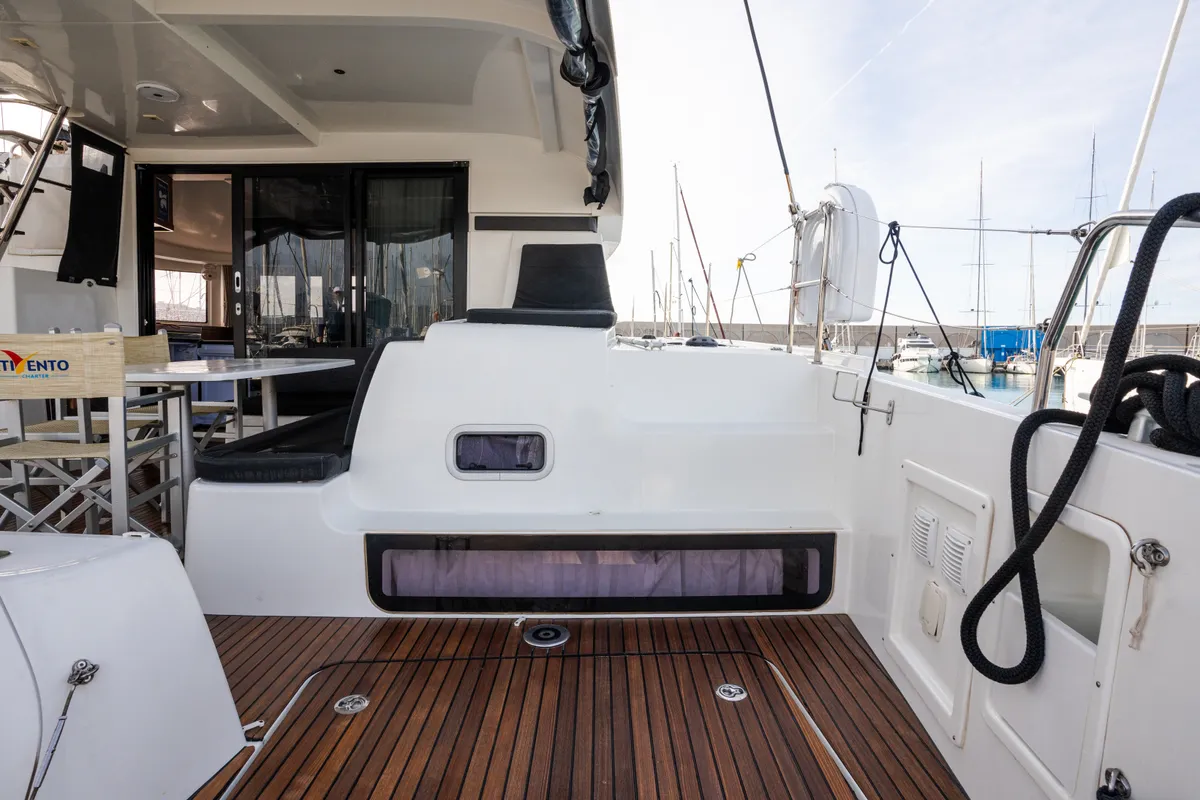 Deck of Gelsomino, a Lagoon 42 catamaran at Rosignano Solvay, Italy