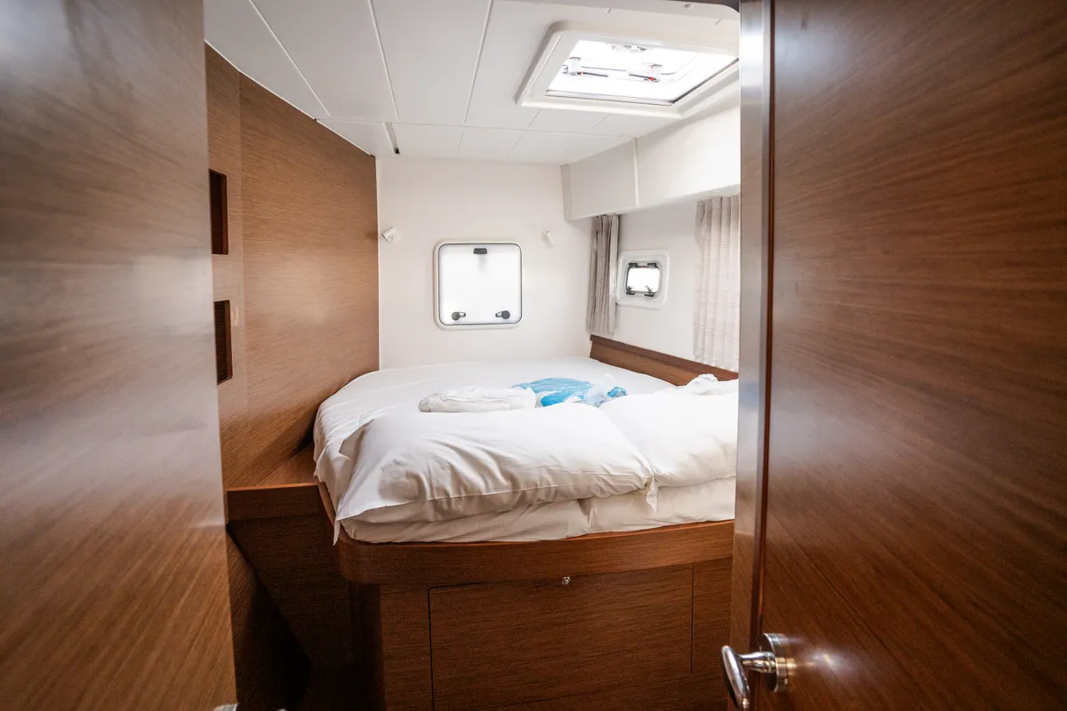Cabin on Gelsomino, a Lagoon 42 catamaran at Rosignano Solvay, Italy