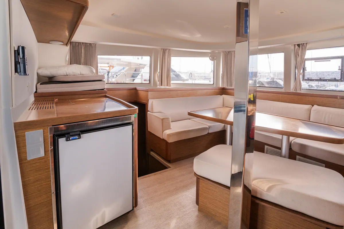 Salon of Gelsomino, a Lagoon 42 catamaran at Rosignano Solvay, Italy