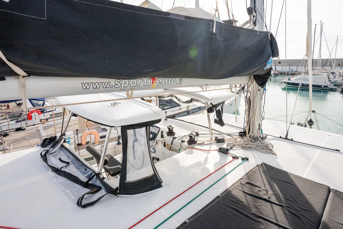 Cockpit of Gelsomino, a Lagoon 42 catamaran at Rosignano Solvay, Italy