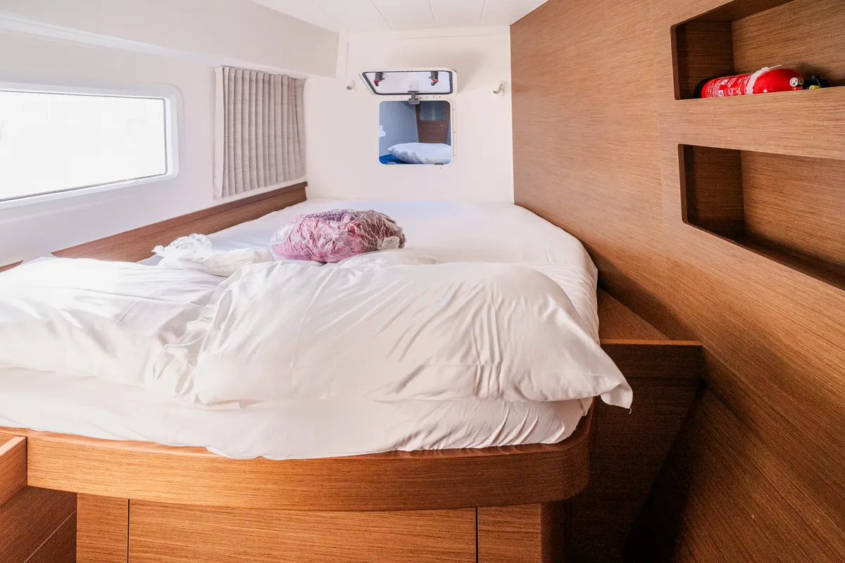 Cabin on Gelsomino, a Lagoon 42 catamaran at Rosignano Solvay, Italy