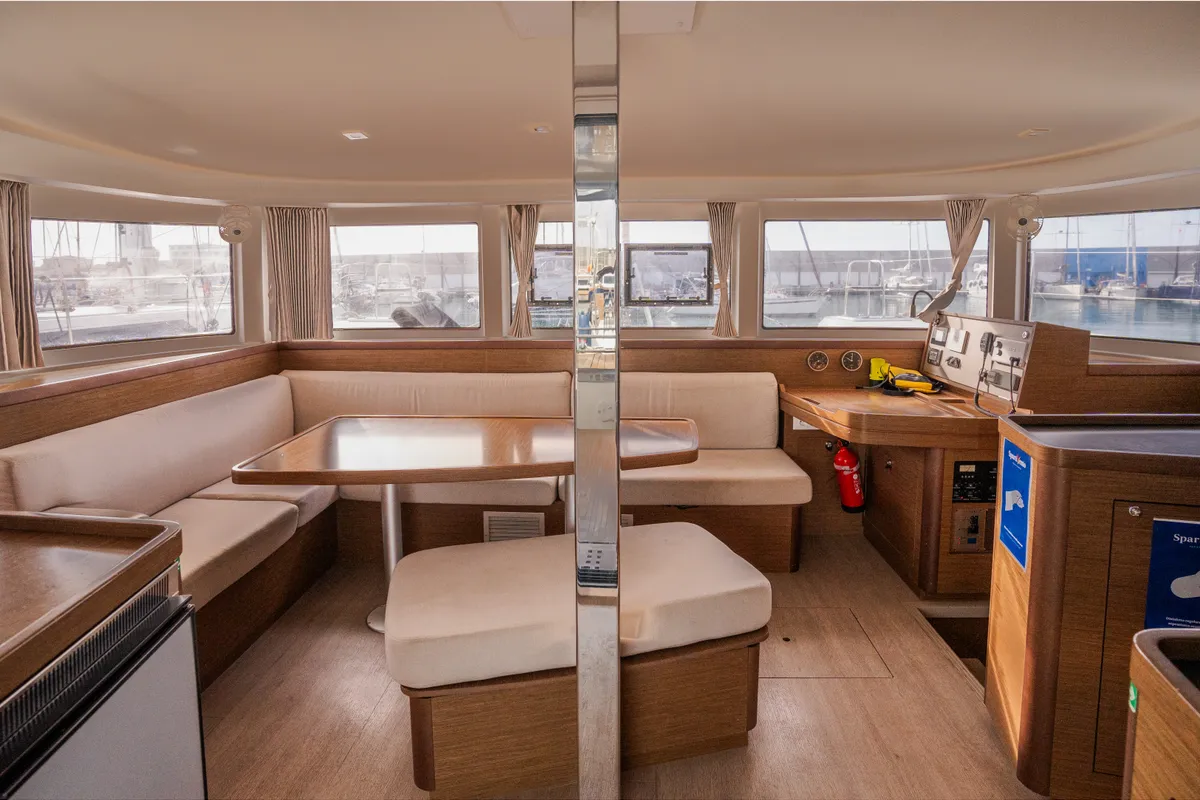 Salon of Gelsomino, a Lagoon 42 catamaran at Rosignano Solvay, Italy