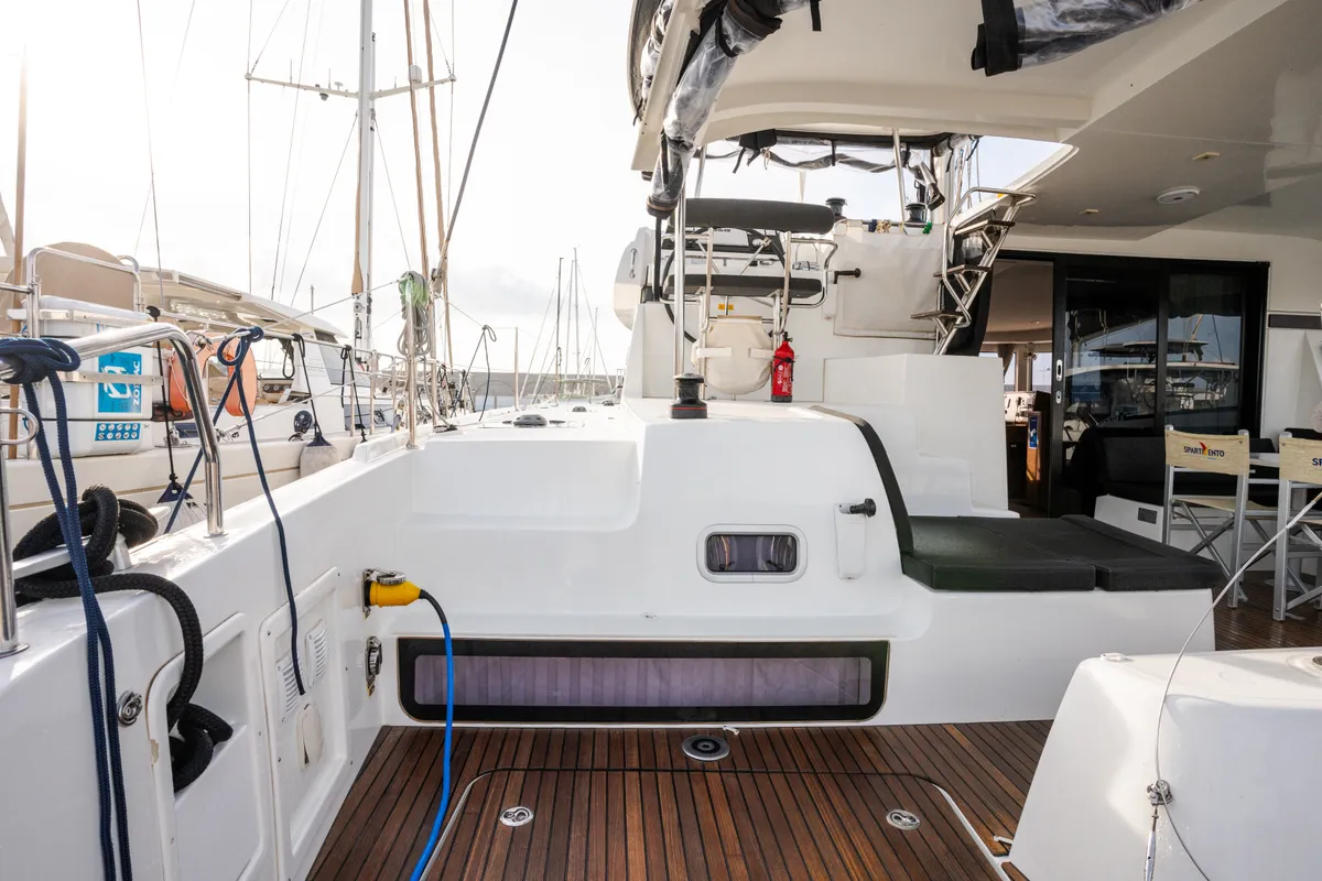 Deck of Gelsomino, a Lagoon 42 catamaran at Rosignano Solvay, Italy