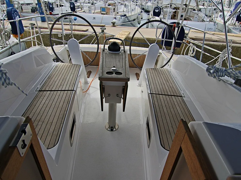 Deck of Rebecca, a Bavaria Cruiser 41 sailboat at Sukošan, Croatia