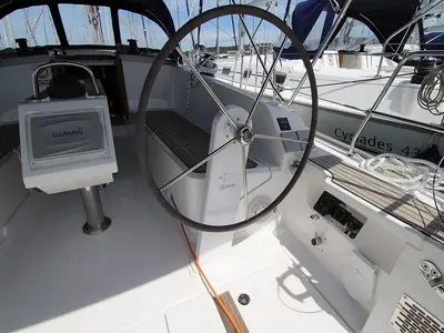 Cockpit of Rebecca, a Bavaria Cruiser 41 sailboat at Sukošan, Croatia