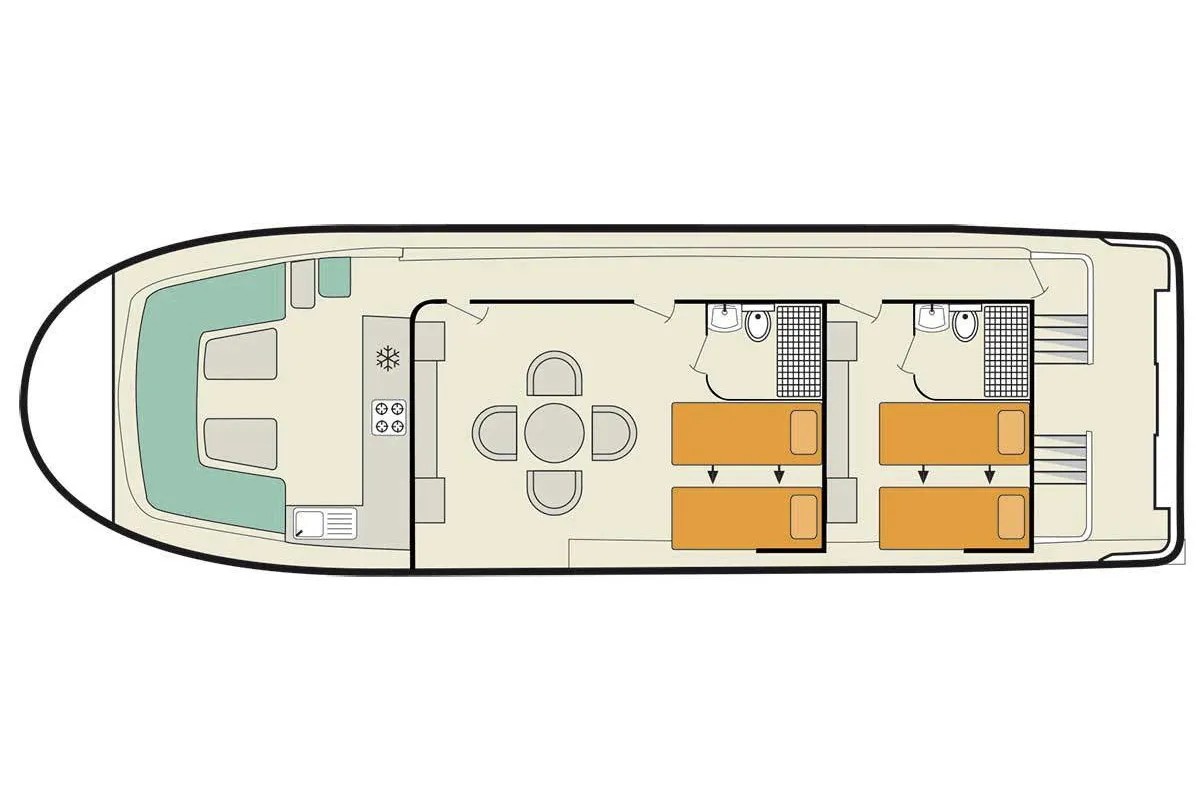 Floor plan of Vision 2, a Cygnet Vision 2 motorboat at Castelnaudary, France
