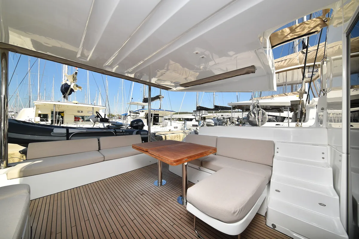 Deck of Shadow, a Lagoon 50 catamaran at Sukošan, Croatia
