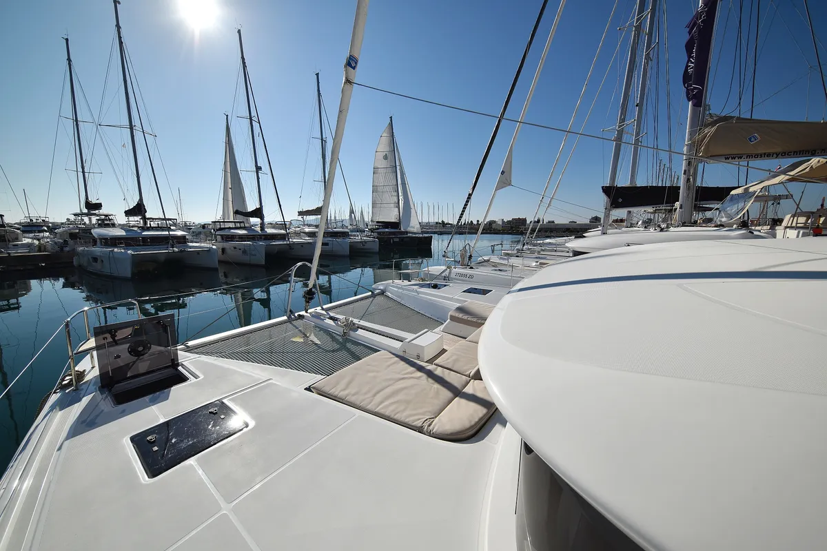 Exterior view of Shadow, a Lagoon 50 catamaran at Sukošan, Croatia