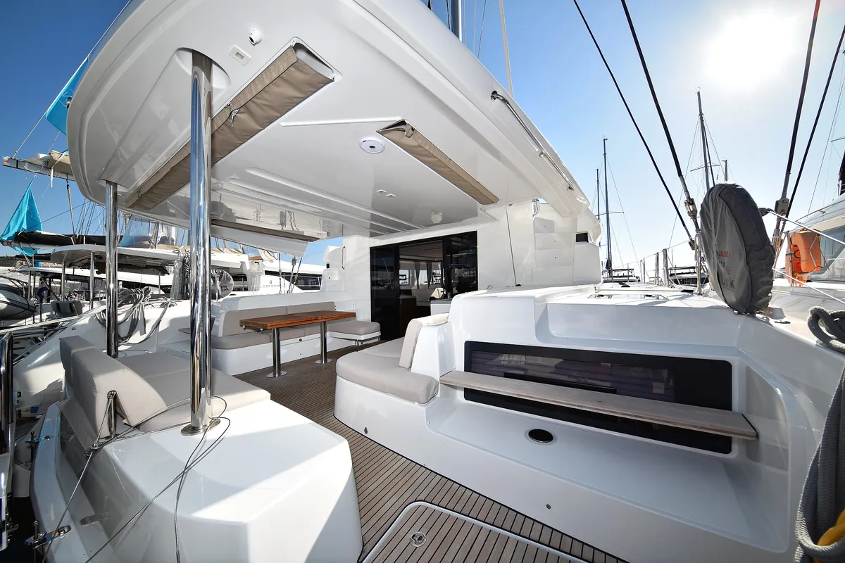 Deck of Shadow, a Lagoon 50 catamaran at Sukošan, Croatia