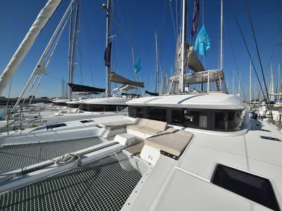 Deck of Shadow, a Lagoon 50 catamaran at Sukošan, Croatia