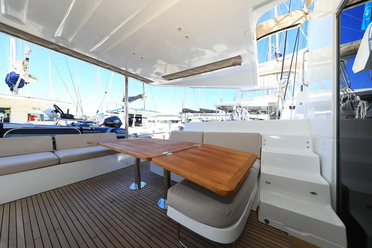 Deck of Shadow, a Lagoon 50 catamaran at Sukošan, Croatia