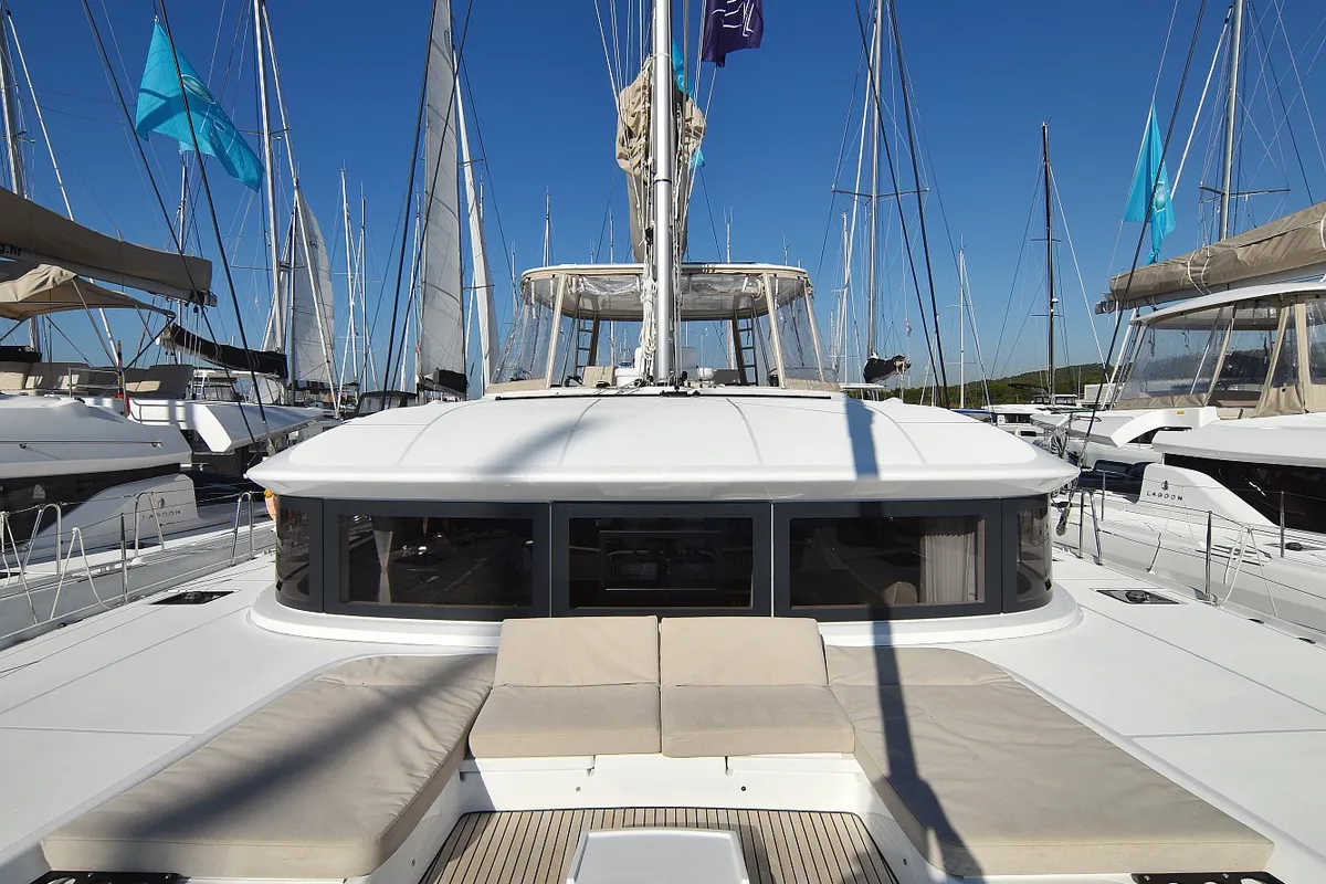 Deck of Shadow, a Lagoon 50 catamaran at Sukošan, Croatia