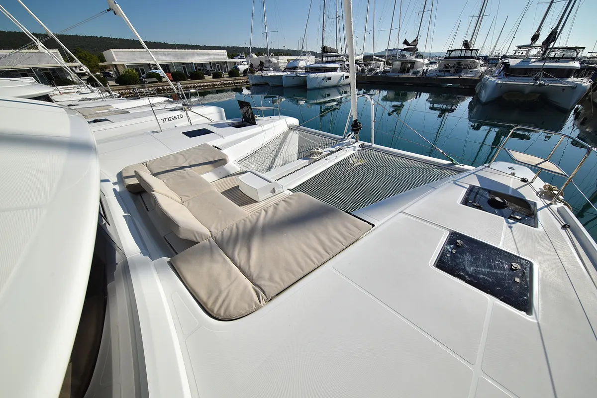 Deck of Shadow, a Lagoon 50 catamaran at Sukošan, Croatia