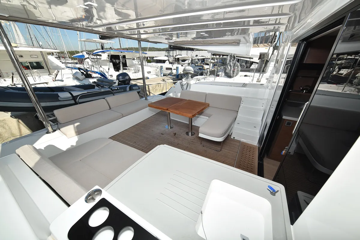 Deck of Shadow, a Lagoon 50 catamaran at Sukošan, Croatia