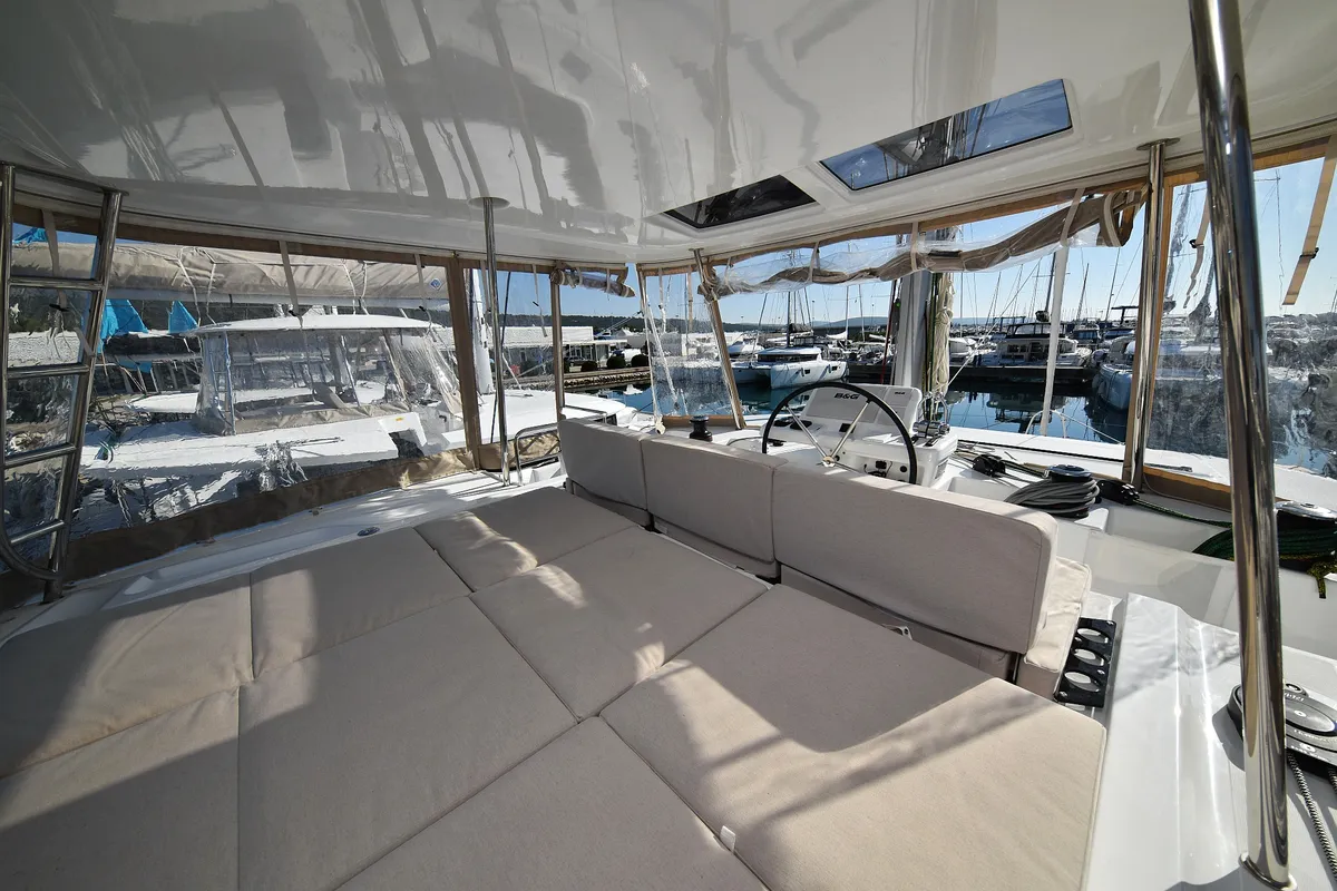 Deck of Shadow, a Lagoon 50 catamaran at Sukošan, Croatia