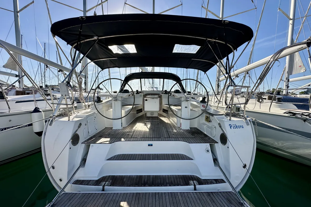 Cockpit of Piškera, a Bavaria Cruiser 45 sailboat at Općina Sukošan, Croatia