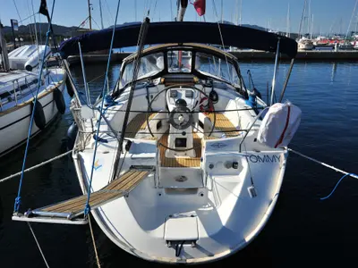 Cockpit of Tommy, a Bavaria 38 sailboat at Olbia, Italy