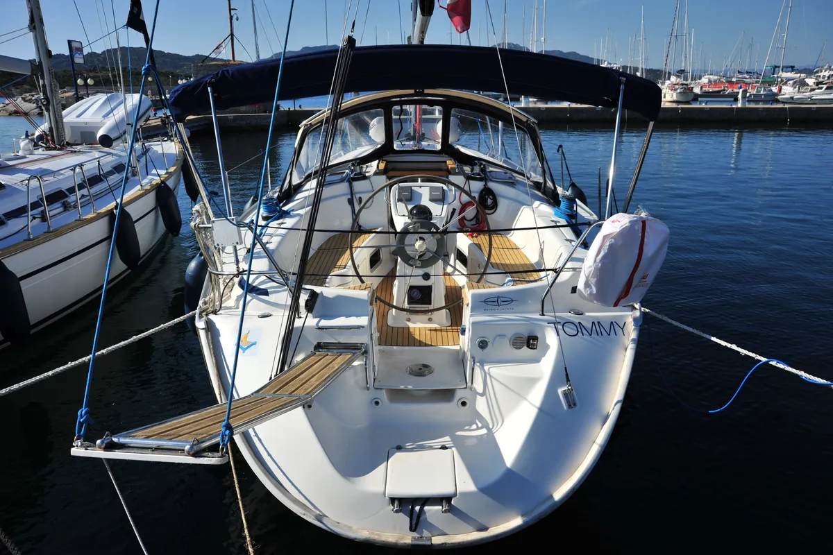 Cockpit of Tommy, a Bavaria 38 sailboat at Olbia, Italy